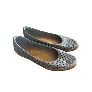 Clarks Collection Silver Leather Perforated Espadrille Flats‎